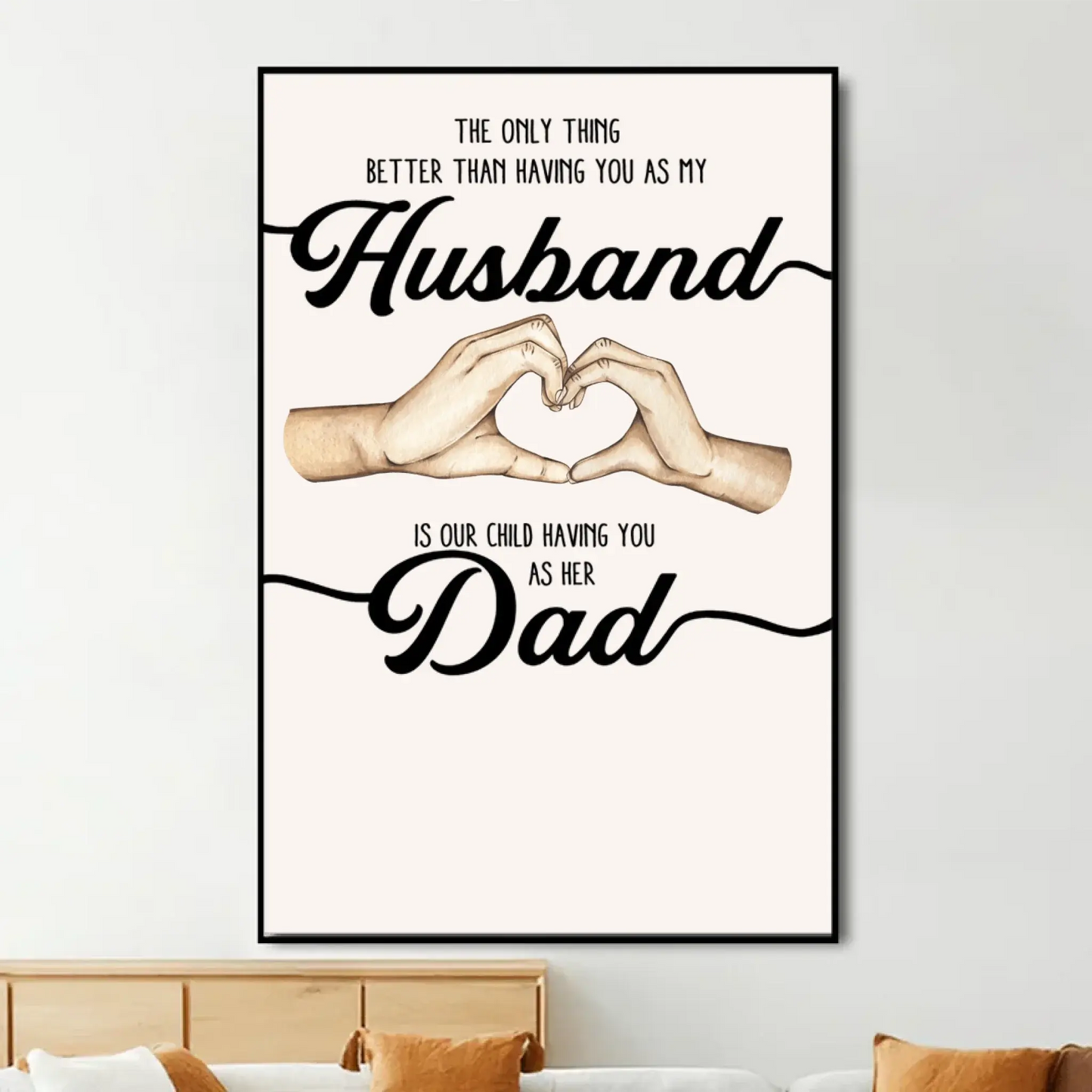 Custom Husband & Dad Poster – Personalized Father’s Day Gift from Wife, Romantic Heart Hand & Kids’ Fist Bump Canvas Ezcustomize