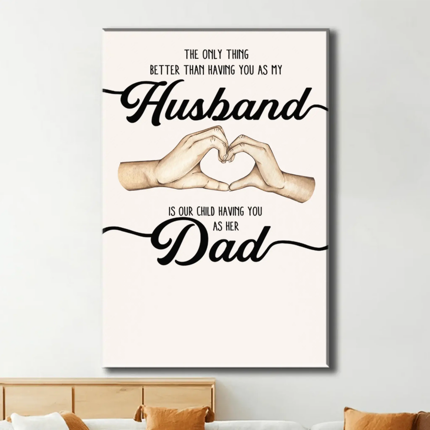 Custom Husband & Dad Poster – Personalized Father’s Day Gift from Wife, Romantic Heart Hand & Kids’ Fist Bump Canvas Ezcustomize