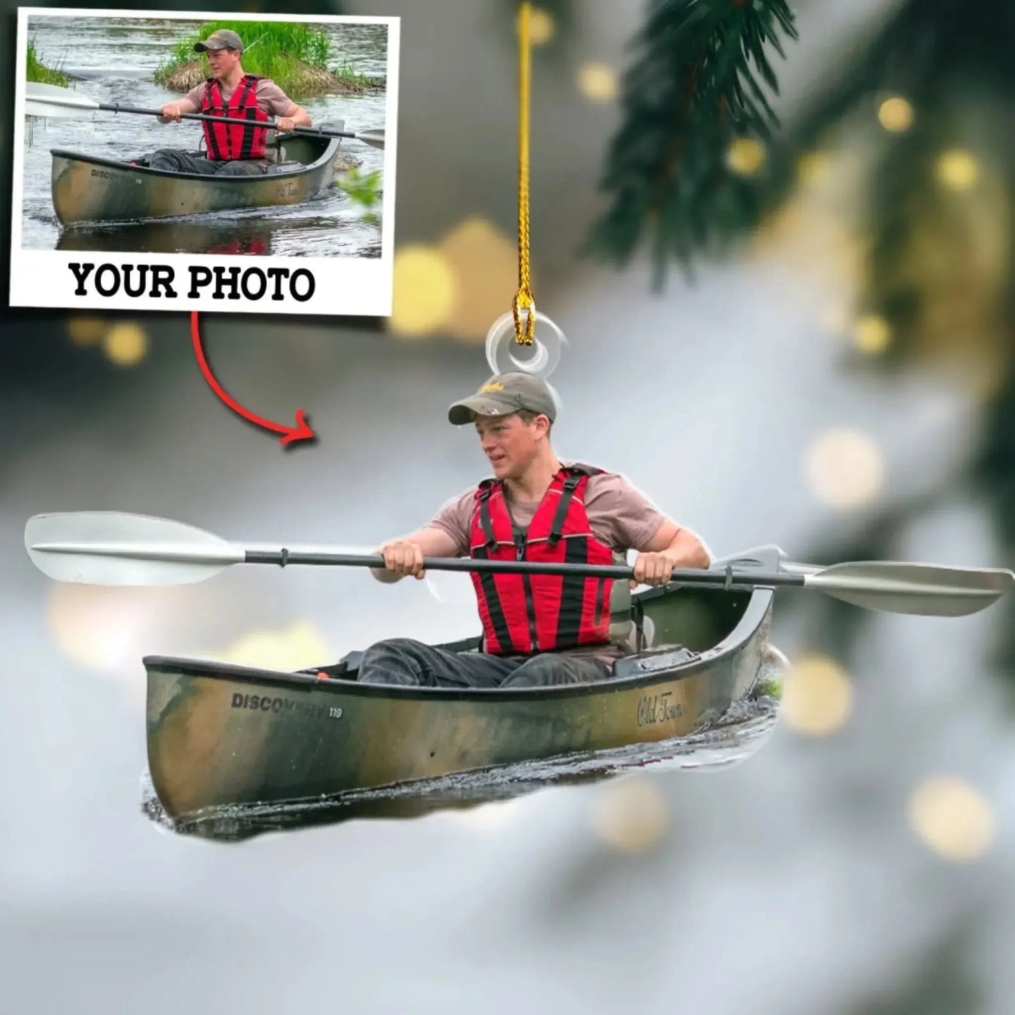Custom Kayak Photo Ornament – Personalized Canoe Gift for Paddlers, Kayaking Keepsake with Your Picture Ezcustomize