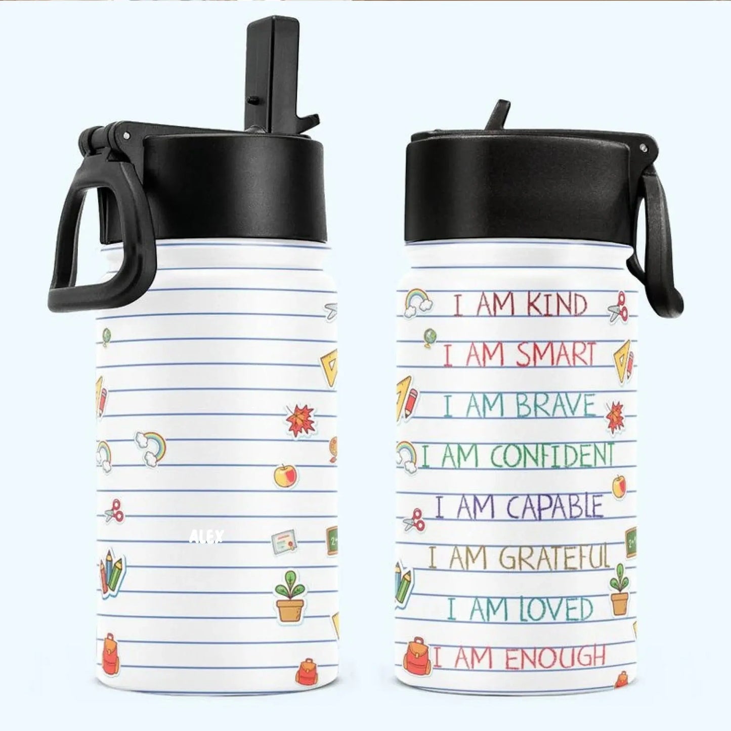 Custom Kids Water Bottle With Straw Lid – Personalized 12oz Stainless Steel Thermos for School, Name & Character Design, Gift for Boys Girls Ezcustomize