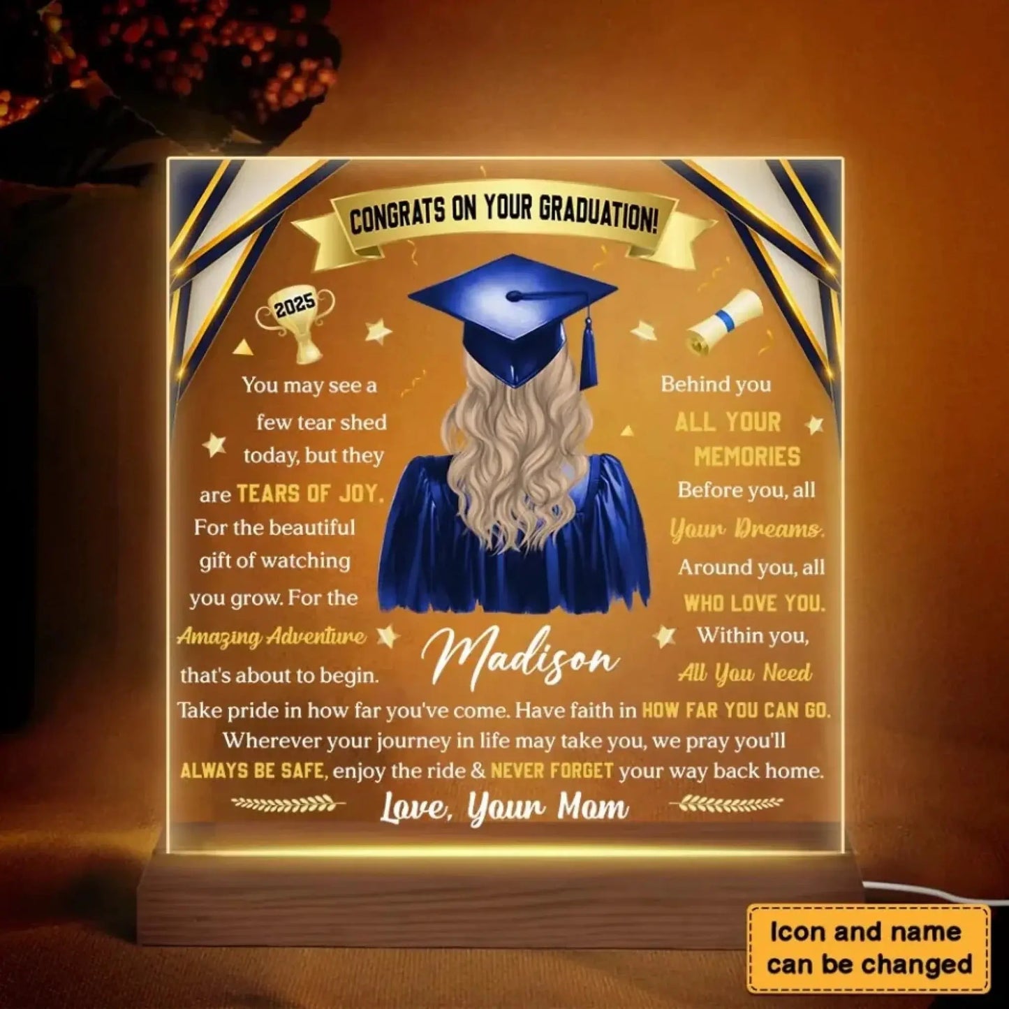 Custom LED Lamp for Daughter - Personalized Graduation Plaque & Night Light Gift Ezcustomize