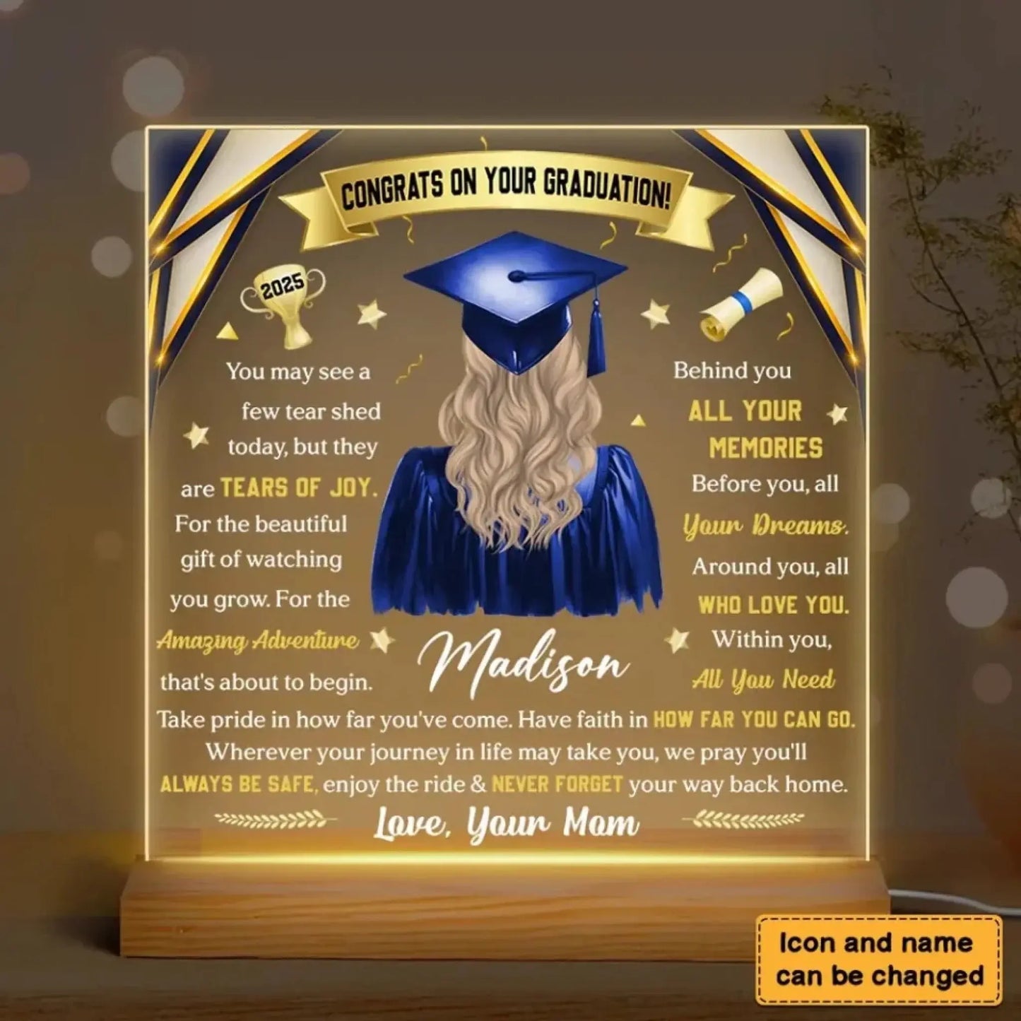 Custom LED Lamp for Daughter - Personalized Graduation Plaque & Night Light Gift Ezcustomize