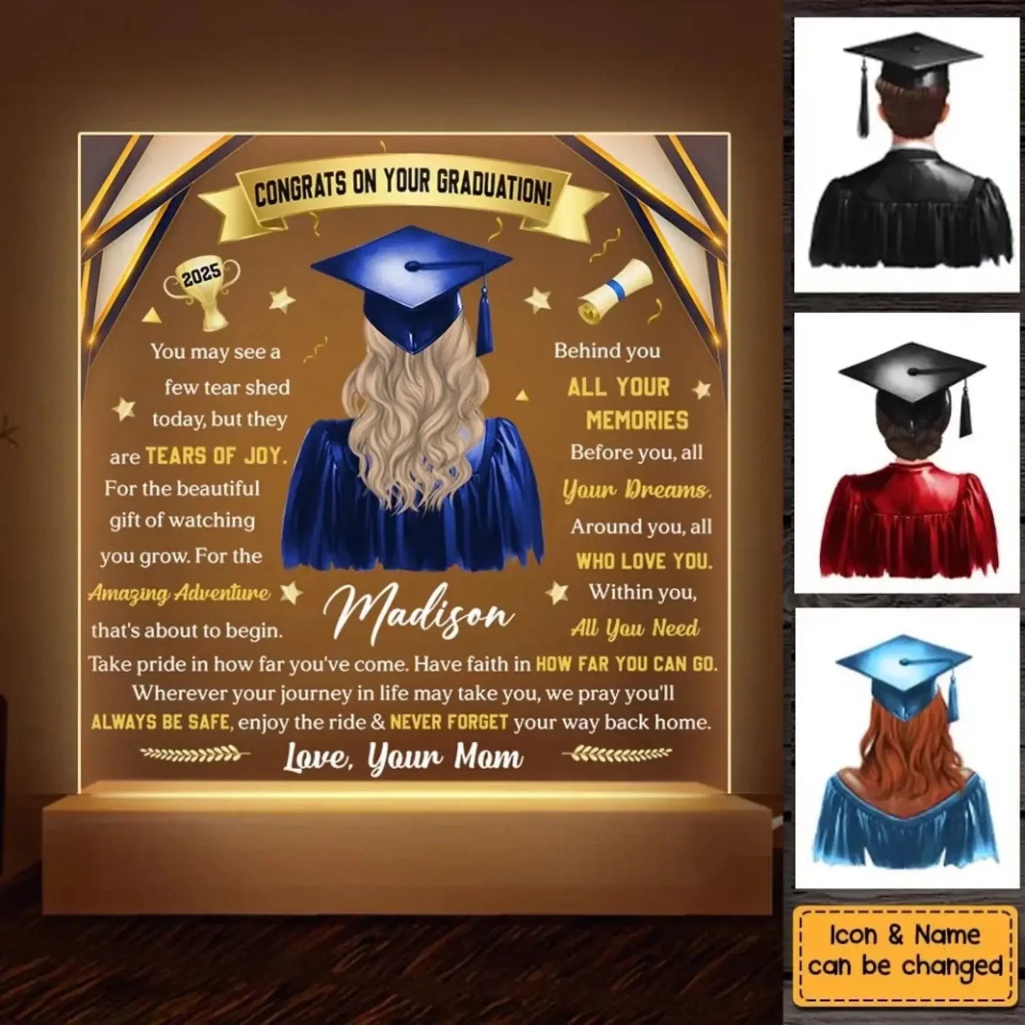 Custom LED Lamp for Daughter - Personalized Graduation Plaque & Night Light Gift Ezcustomize