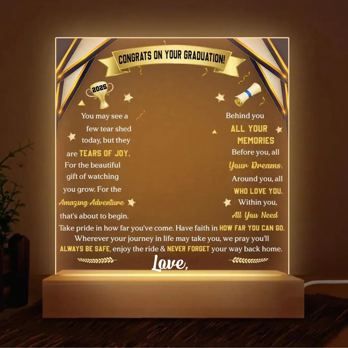 Custom LED Lamp for Daughter - Personalized Graduation Plaque & Night Light Gift Ezcustomize