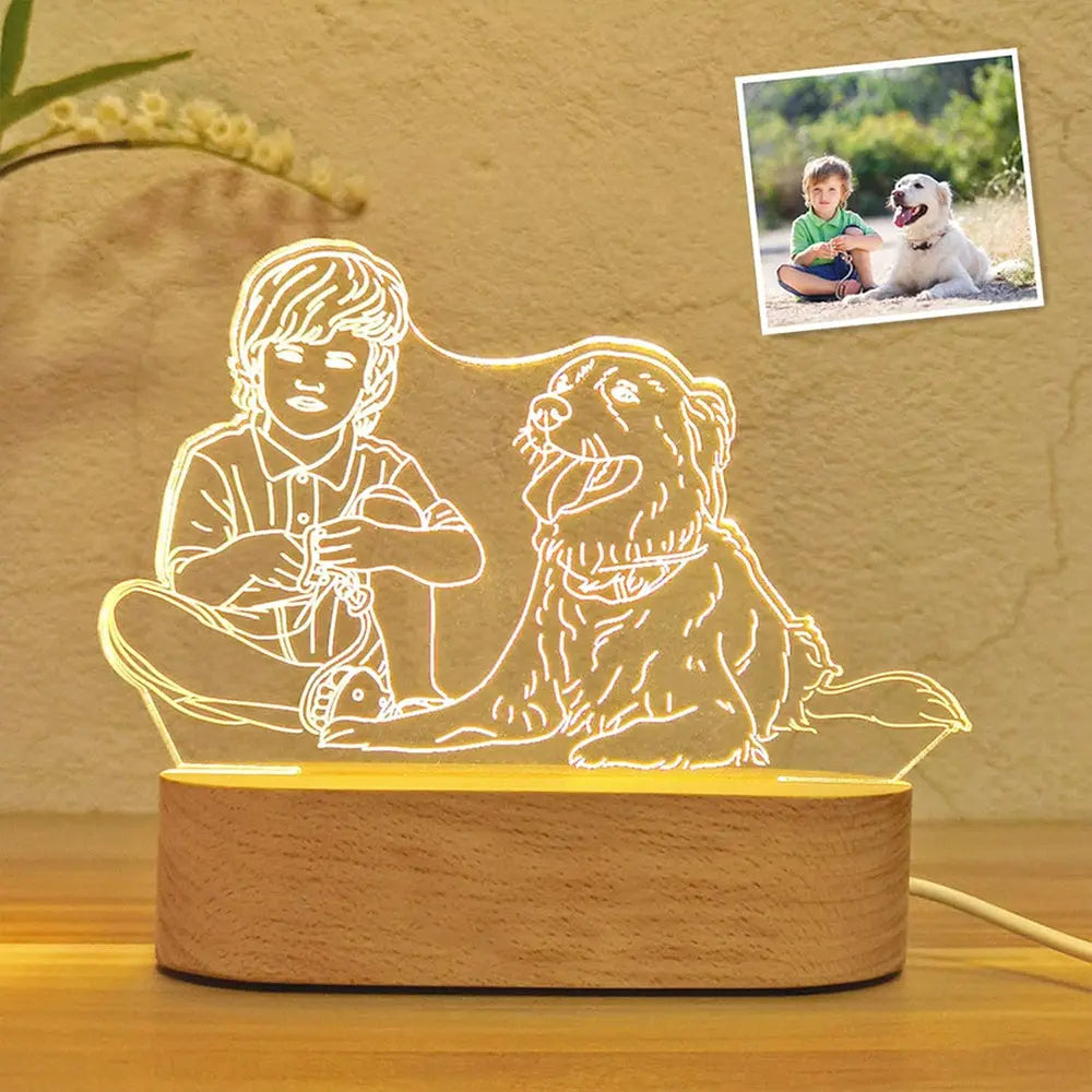 Custom Line Art Photo LED Lamp – Personalized Engraved Minimalist Couple Drawing Light with Wood Base, Romantic Gift for Anniversary or Valentine’s Day Ezcustomize