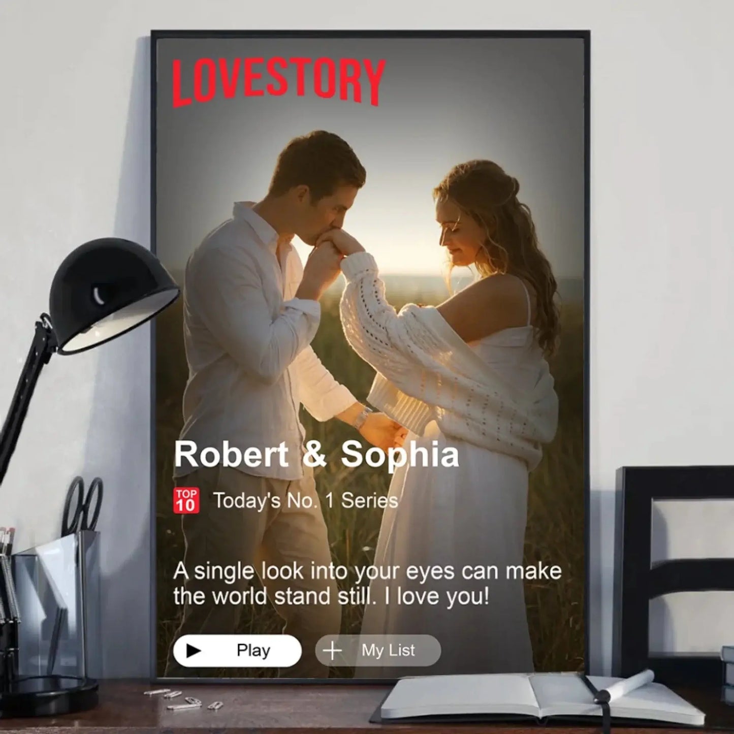 Custom Loveflix Poster – Personalized Couple Canvas Inspired by Romantic Streaming Scenes, Valentine’s Day Gift for Him or Her Ezcustomize