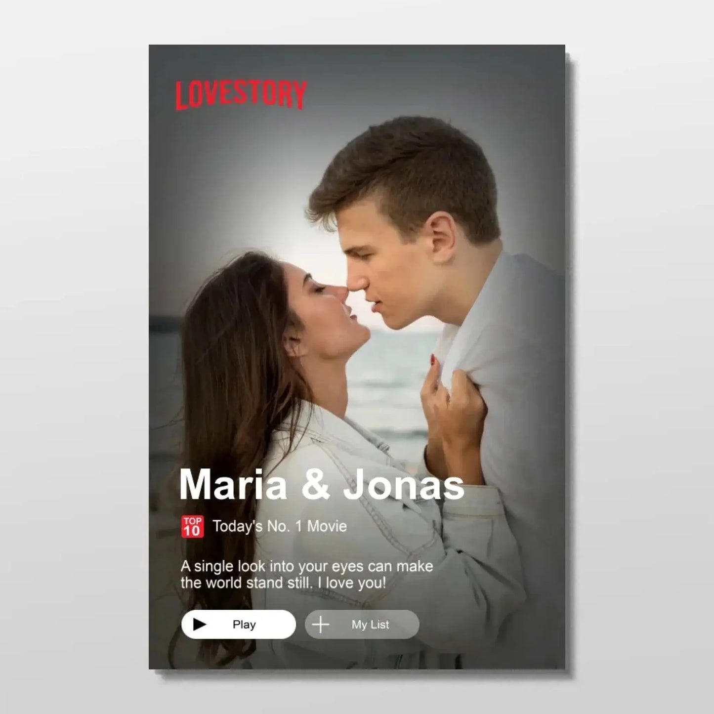 Custom Loveflix Poster – Personalized Couple Canvas Inspired by Romantic Streaming Scenes, Valentine’s Day Gift for Him or Her Ezcustomize