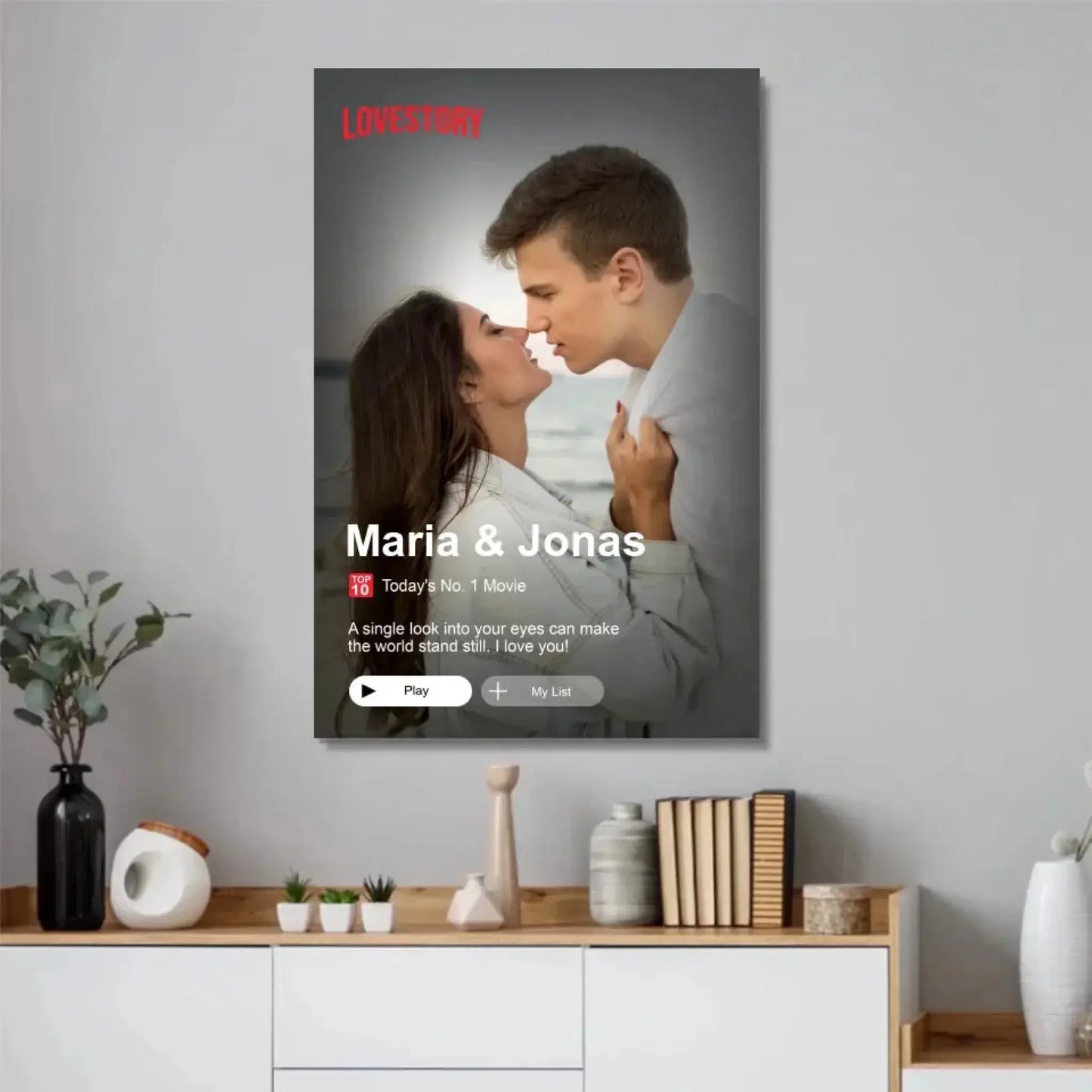 Custom Loveflix Poster – Personalized Couple Canvas Inspired by Romantic Streaming Scenes, Valentine’s Day Gift for Him or Her Ezcustomize