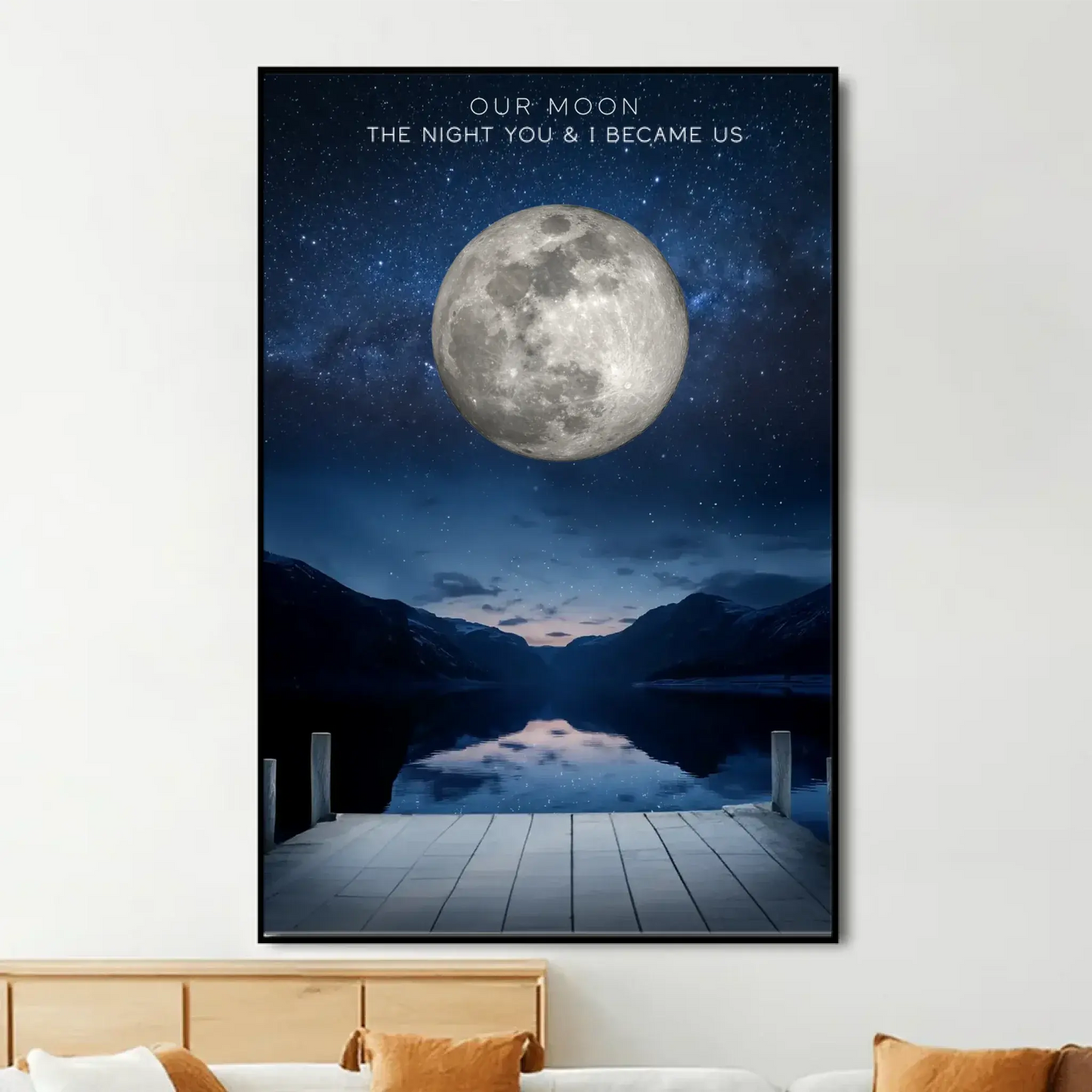 Custom Moon Phase Art - Back View Couple Poster, Perfect Wedding Anniversary Gift for Him & Her Ezcustomize
