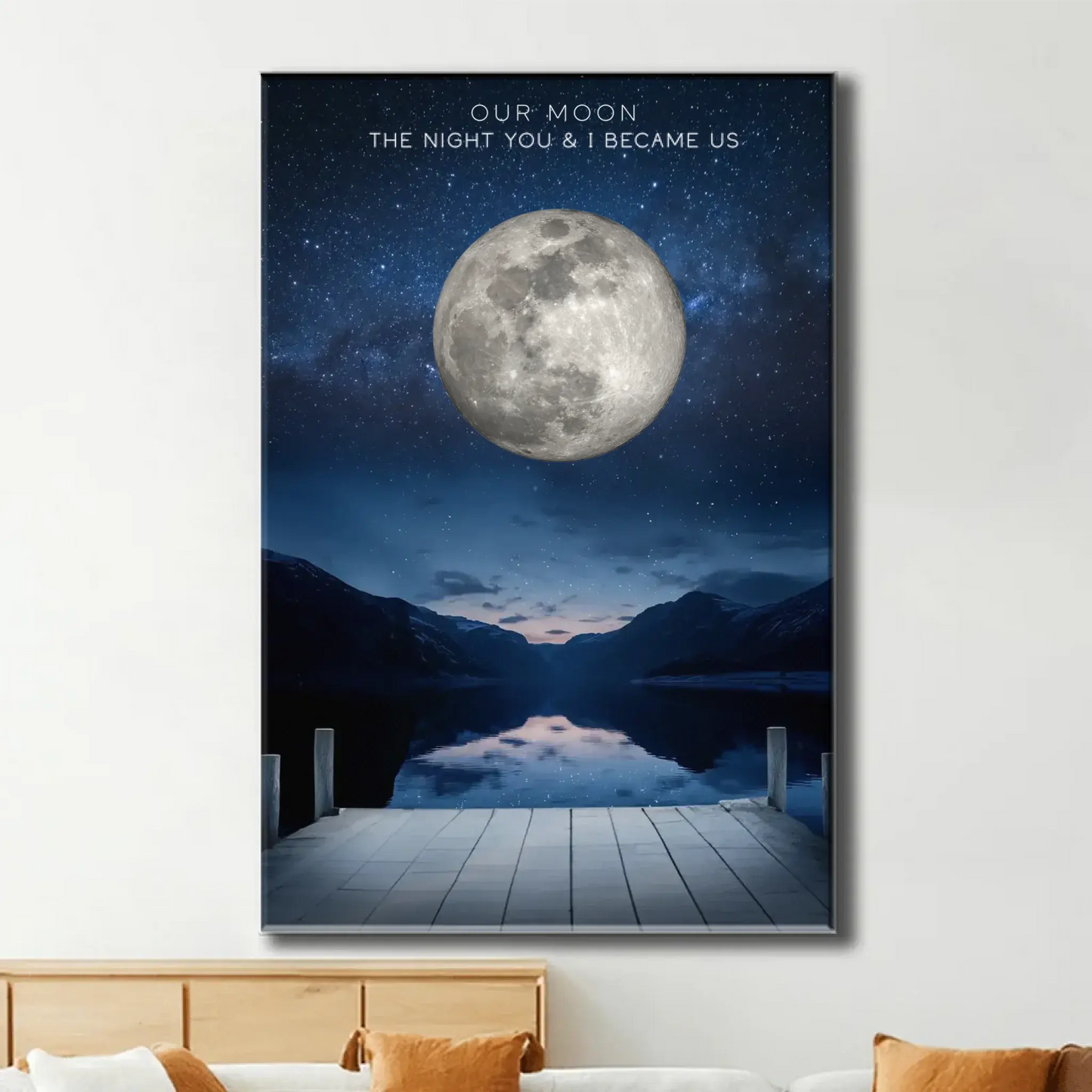 Custom Moon Phase Art - Back View Couple Poster, Perfect Wedding Anniversary Gift for Him & Her Ezcustomize