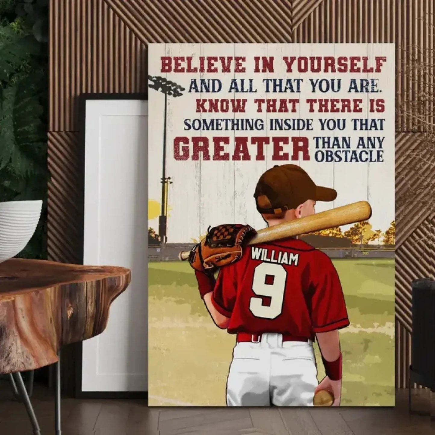 Custom Name, Number & Appearance Baseball Wallart - Personalized Baseball Poster/Canvas - Baseball Gifts For Son/Grandson Ezcustomize