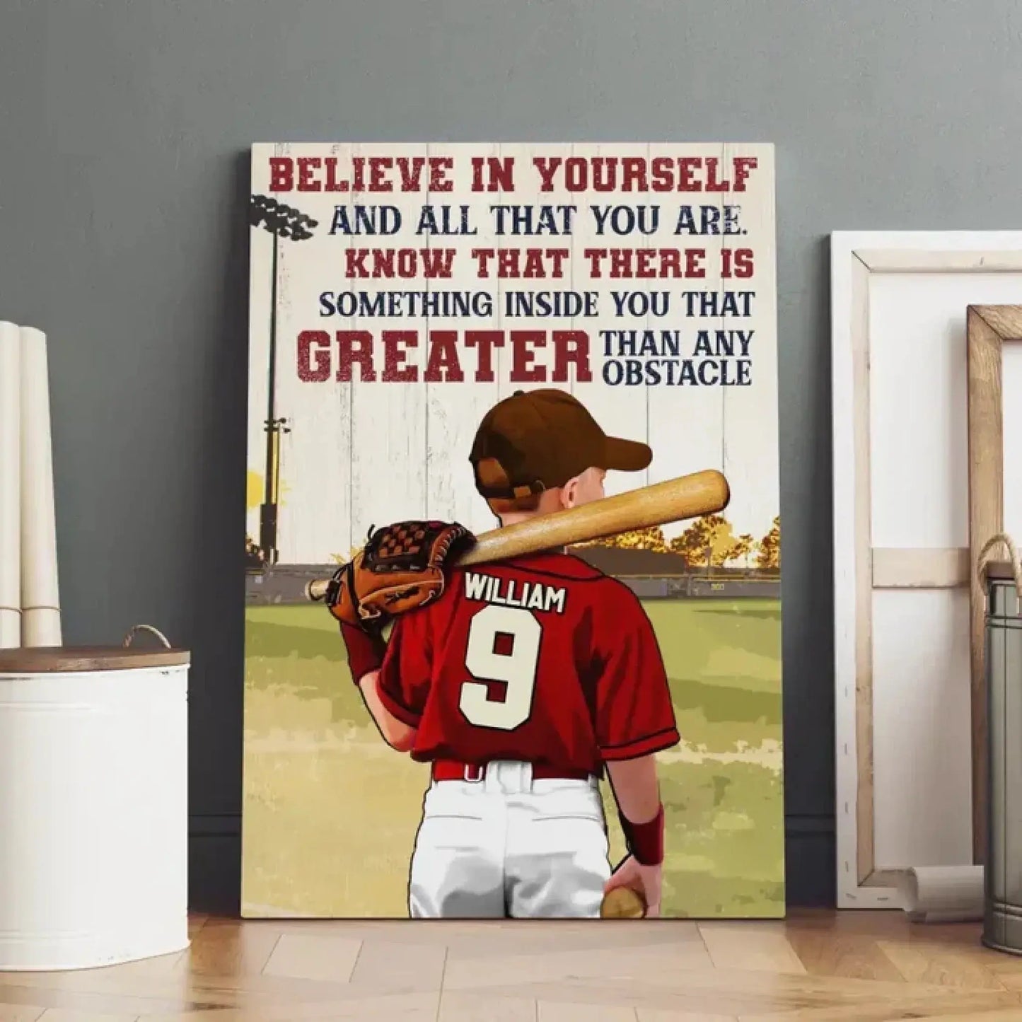 Custom Name, Number & Appearance Baseball Wallart - Personalized Baseball Poster/Canvas - Baseball Gifts For Son/Grandson Ezcustomize