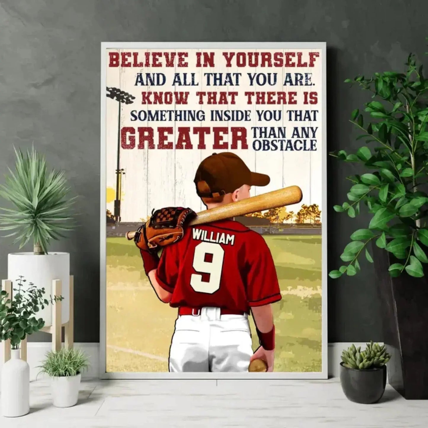Custom Name, Number & Appearance Baseball Wallart - Personalized Baseball Poster/Canvas - Baseball Gifts For Son/Grandson Ezcustomize