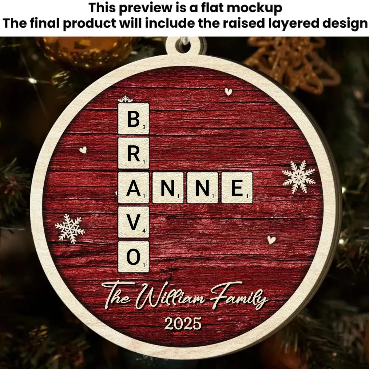 Custom Names Family Name Scrabble Christmas - Personalized 2-Layer Wooden Ornament - Gift for Family, Parents, Grandparents