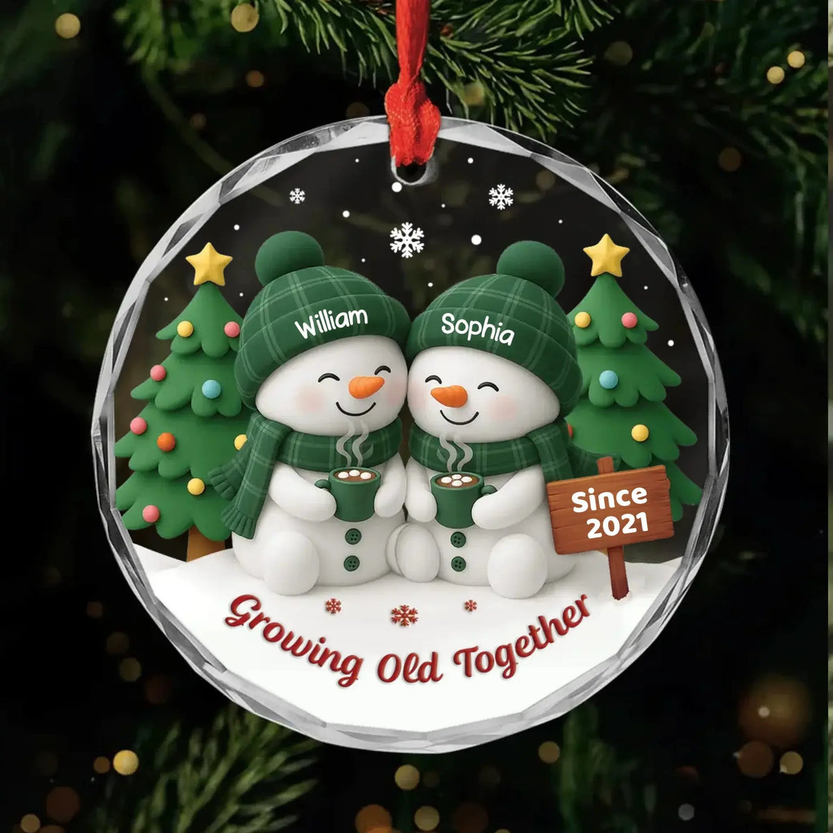 Custom Names Growing Old Together Snowman Couple - Personalized Christmas Ornament - Gift for Husband Wife, Couples