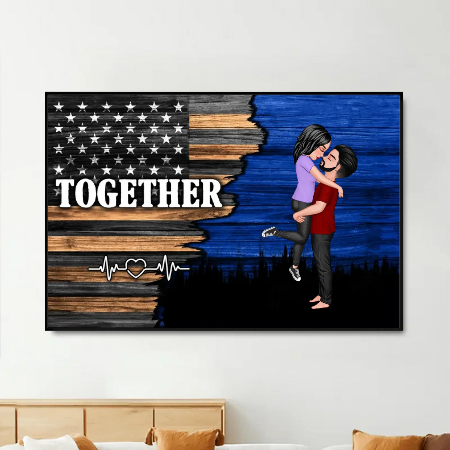 Custom Nation Flag Poster – Personalized Couple Canvas Gift for Him or Her, Patriotic Love Wall Art Ezcustomize
