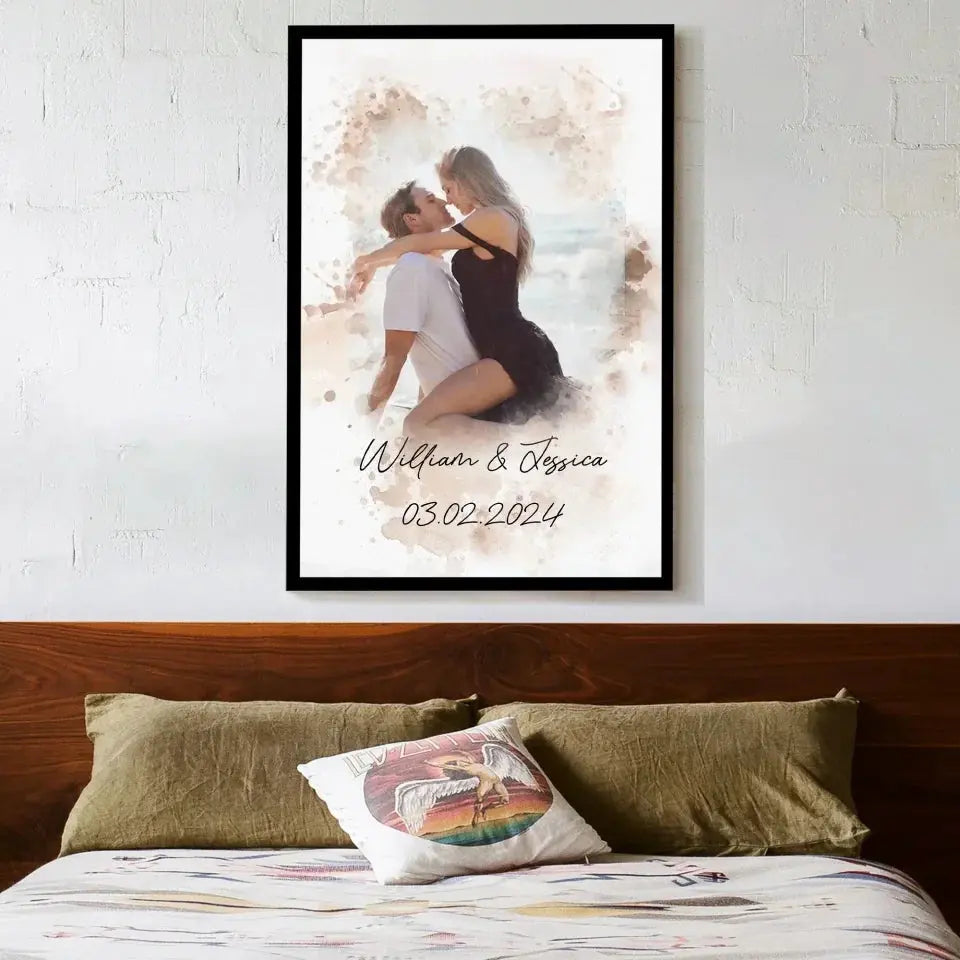 Custom Photo Couple Portrait Watercolor - Personalized Poster Ezcustomize