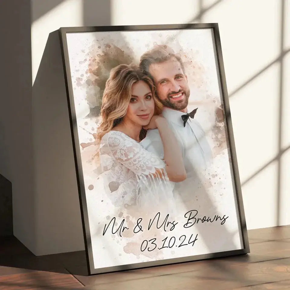 Custom Photo Couple Portrait Watercolor - Personalized Poster Ezcustomize