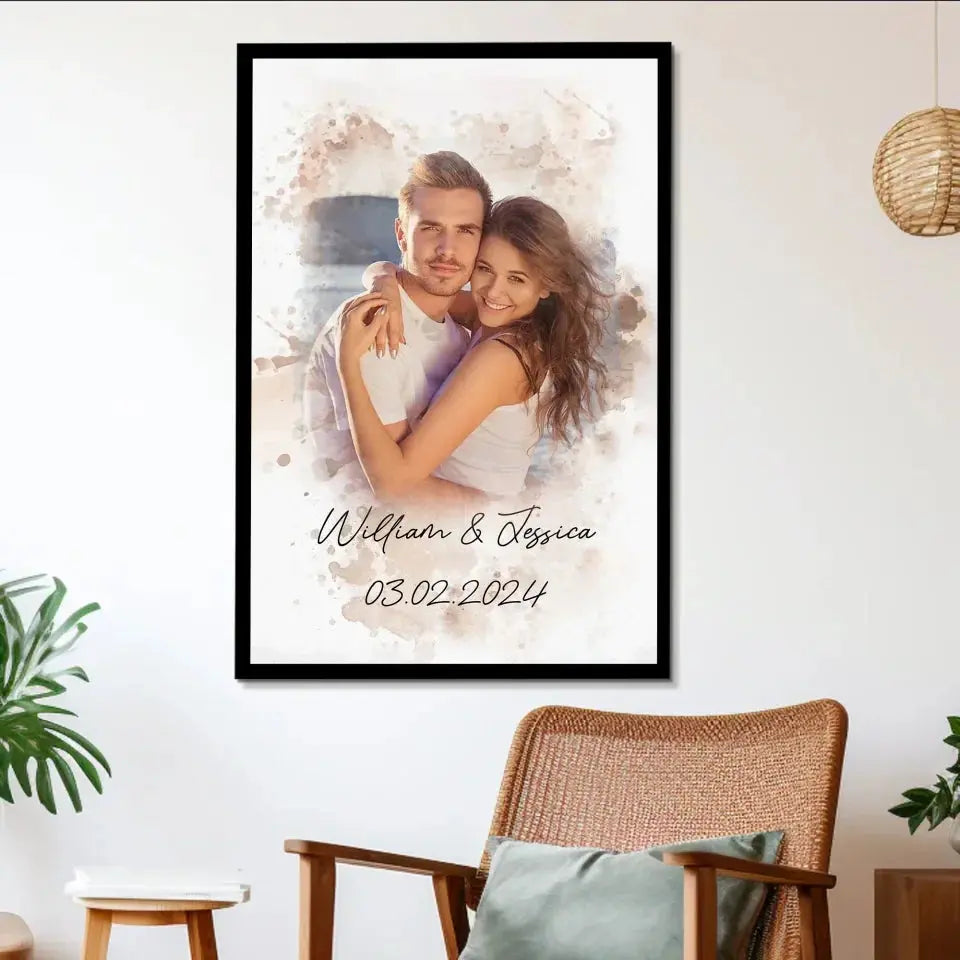 Custom Photo Couple Portrait Watercolor - Personalized Poster Ezcustomize