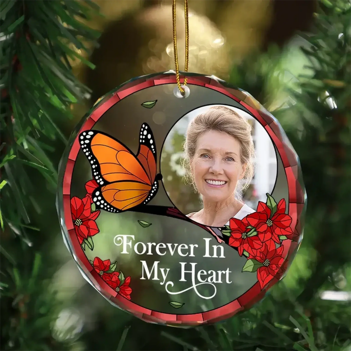 Custom Photo Memorial “I’m Always With You” – Personalized Circle Glass Ornament – Heartfelt Sympathy Gift for Family & Loved Ones Ezcustomize
