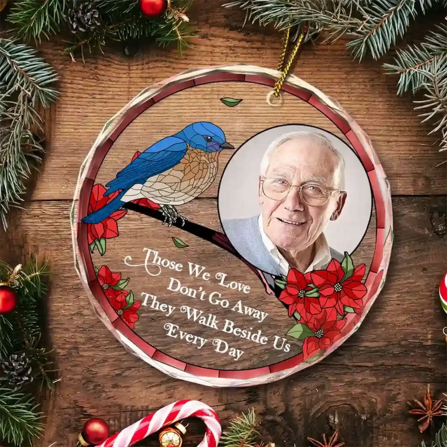 Custom Photo Memorial “I’m Always With You” – Personalized Circle Glass Ornament – Heartfelt Sympathy Gift for Family & Loved Ones Ezcustomize