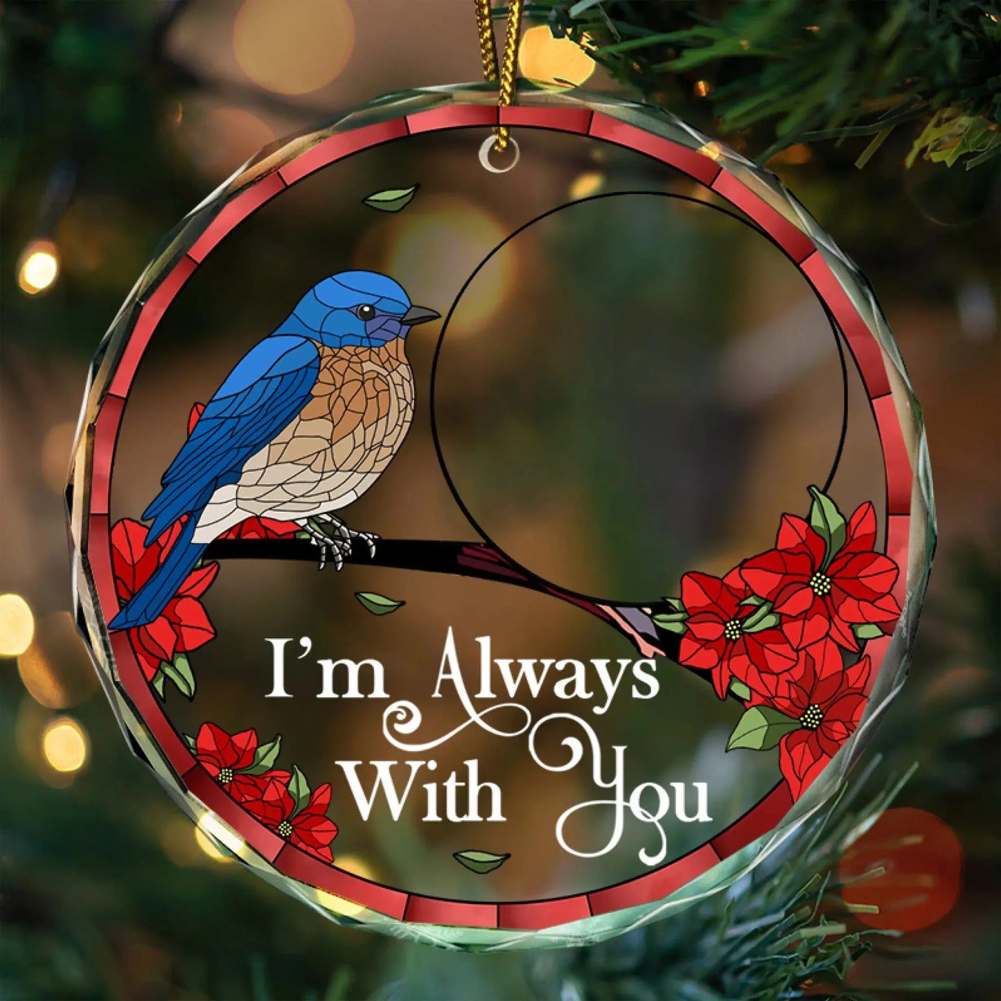 Custom Photo Memorial “I’m Always With You” – Personalized Circle Glass Ornament – Heartfelt Sympathy Gift for Family & Loved Ones Ezcustomize