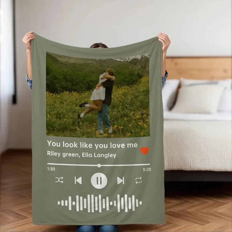Custom Photo Music Favorite Song - Personalized Custom Blanket - Gift For Her/Him, Husband/Wife, Couples on Anniversary, Valentine's Day Ezcustomize