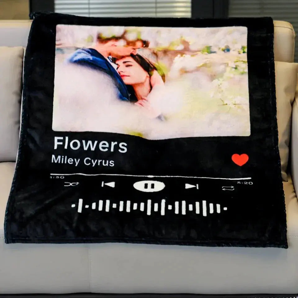 Custom Photo Music Favorite Song - Personalized Custom Blanket - Gift For Her/Him, Husband/Wife, Couples on Anniversary, Valentine's Day Ezcustomize