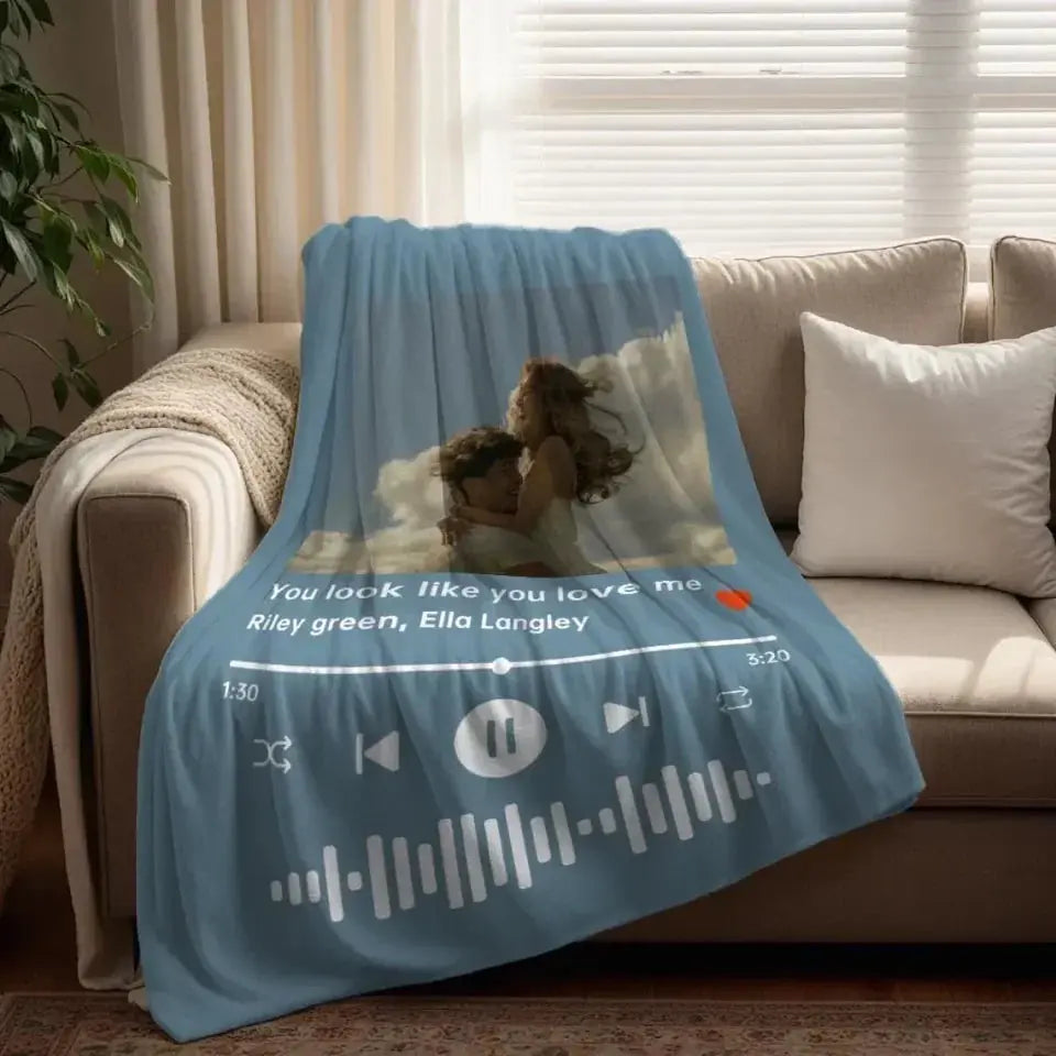Custom Photo Music Favorite Song - Personalized Custom Blanket - Gift For Her/Him, Husband/Wife, Couples on Anniversary, Valentine's Day Ezcustomize