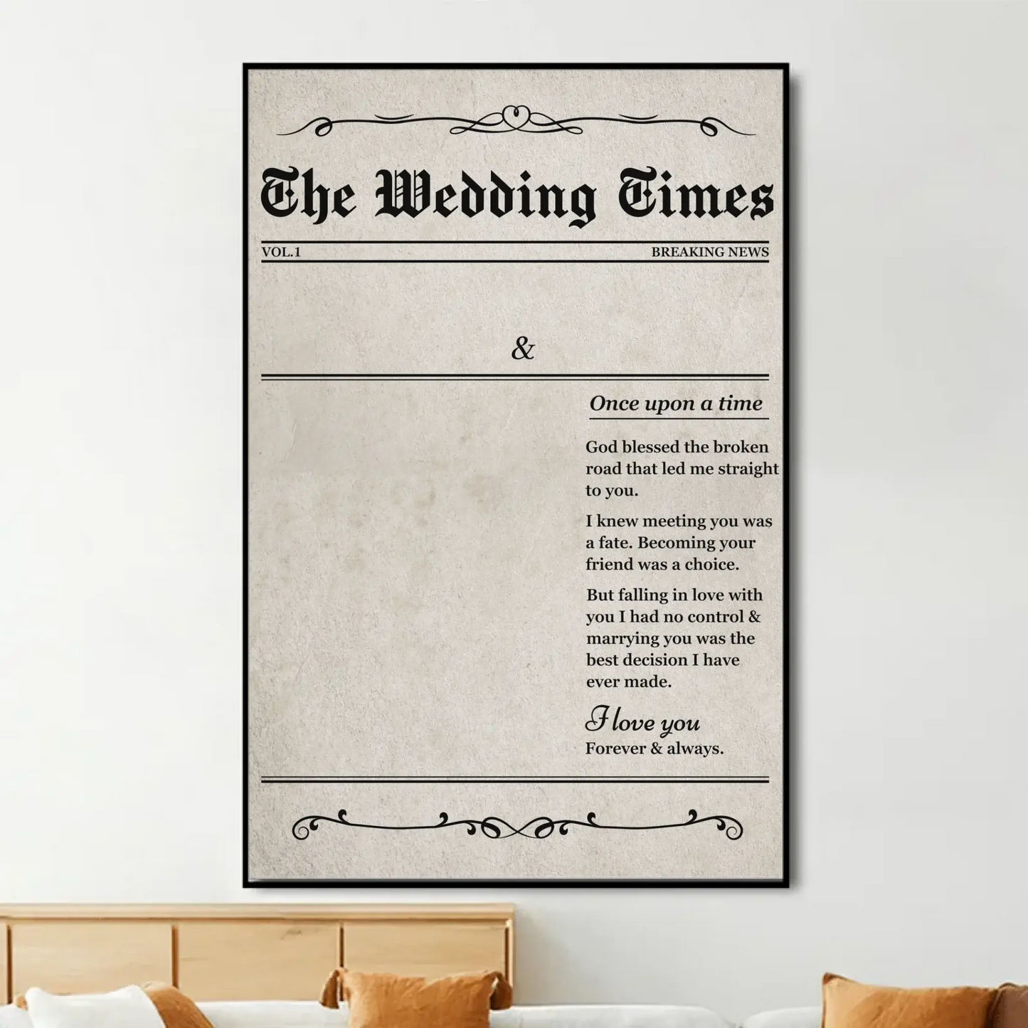 Custom Photo Newspaper "The Wedding Times" – Personalized Vertical Poster/Canvas – Save The Date, Wedding & Anniversary Gift for Couples Ezcustomize