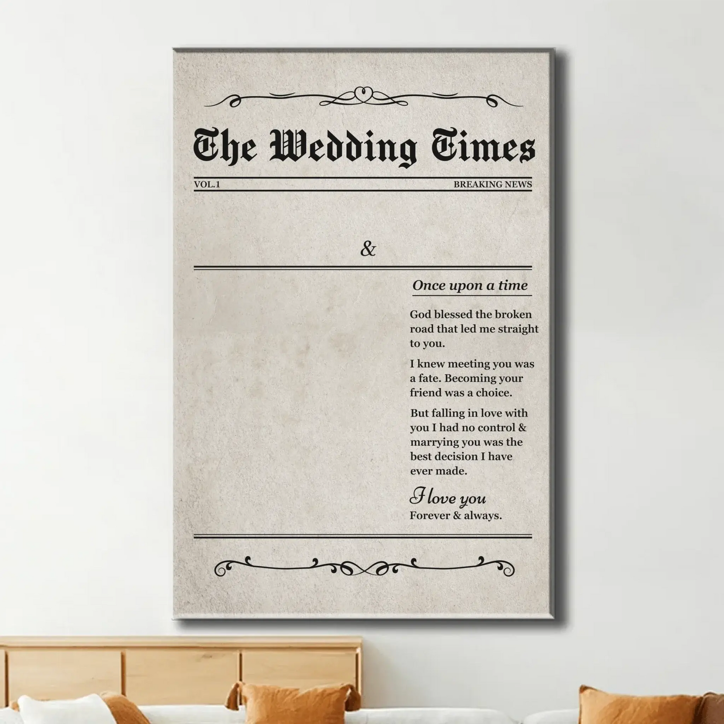Custom Photo Newspaper "The Wedding Times" – Personalized Vertical Poster/Canvas – Save The Date, Wedding & Anniversary Gift for Couples Ezcustomize