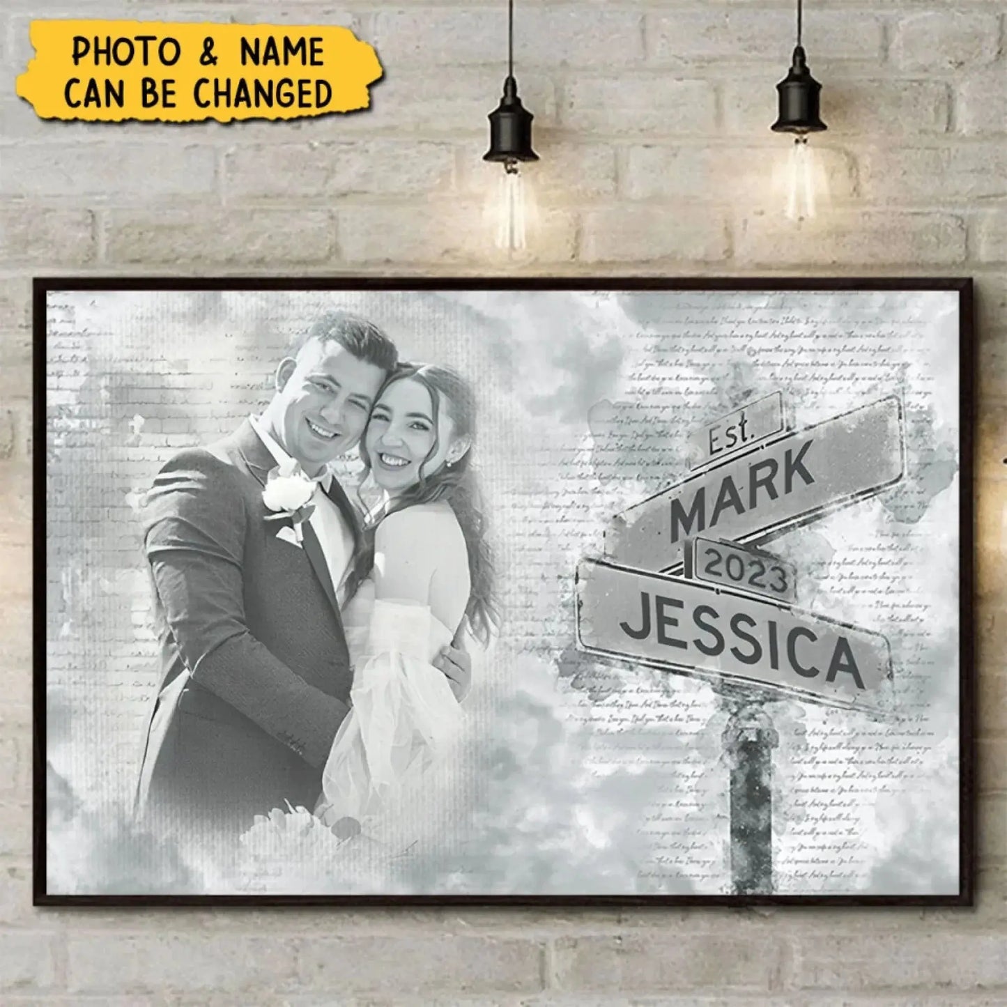 Custom Photo Street Sign Poster – Personalized Couple Canvas with Names & Date, Wedding or Anniversary Gift for Him or Her Ezcustomize