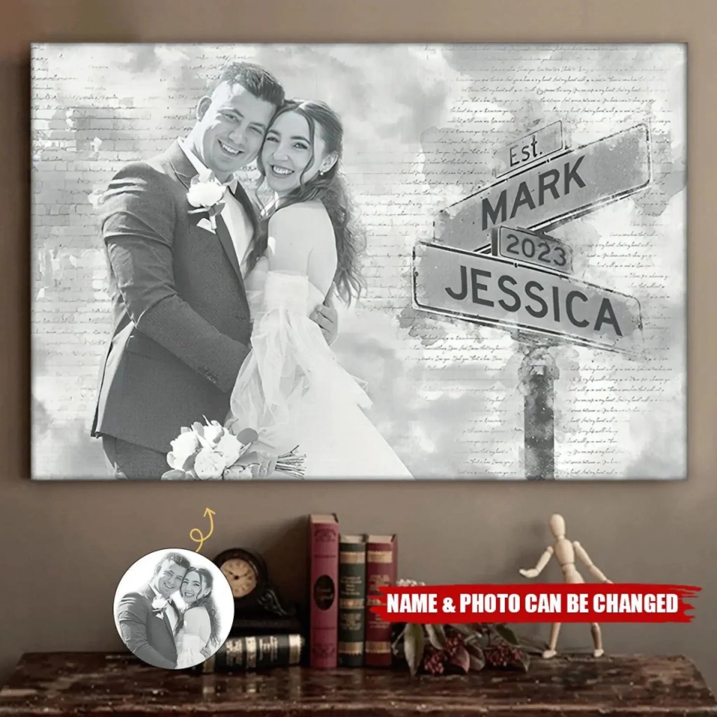 Custom Photo Street Sign Poster – Personalized Couple Canvas with Names & Date, Wedding or Anniversary Gift for Him or Her Ezcustomize