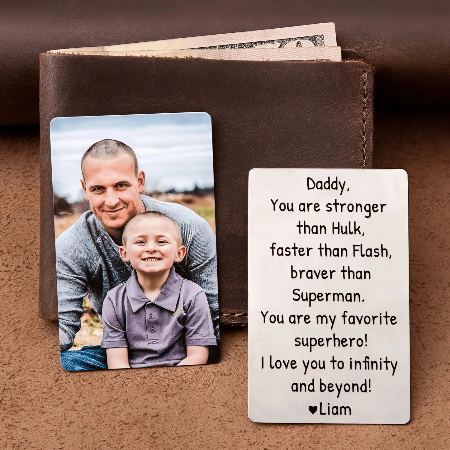 Custom Photo Wallet Insert Card - Personalized Double-Sided Aluminum Wallet Card - Gift for Husband, Boyfriend, Dad or Grandpa | Valetine's day, Birthdays, Father's Day, or any occasion Ezcustomize