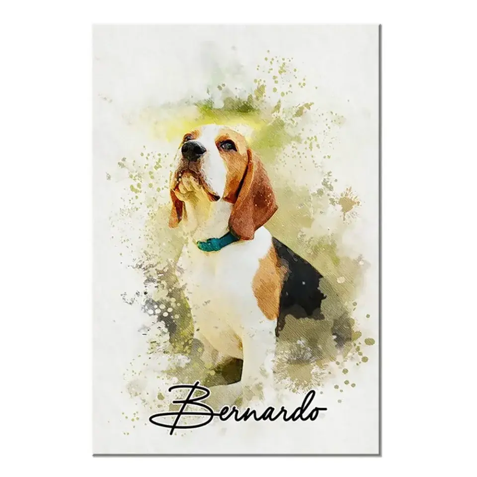 Custom Photo Watercolor Pet - Personalized Poster/Canvas Print - Gift for Dog Lovers, Cat Lovers, Pet Lovers Ezcustomize