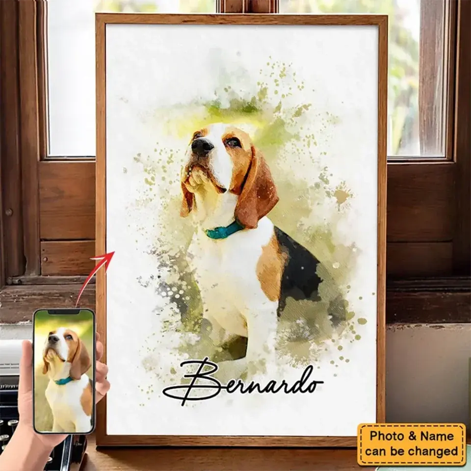 Custom Photo Watercolor Pet - Personalized Poster/Canvas Print - Gift for Dog Lovers, Cat Lovers, Pet Lovers Ezcustomize