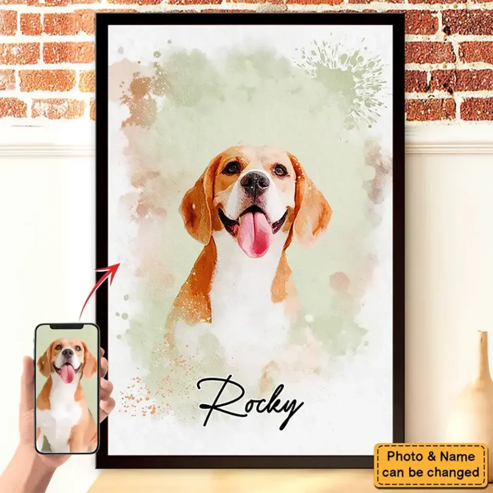 Custom Photo Watercolor Pet - Personalized Poster/Canvas Print - Gift for Dog Lovers, Cat Lovers, Pet Lovers Ezcustomize