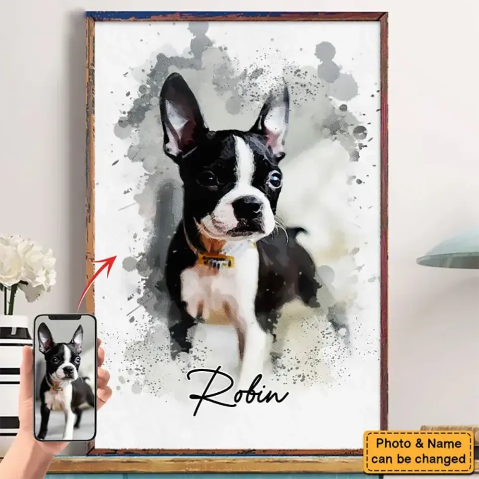 Custom Photo Watercolor Pet - Personalized Poster/Canvas Print - Gift for Dog Lovers, Cat Lovers, Pet Lovers Ezcustomize