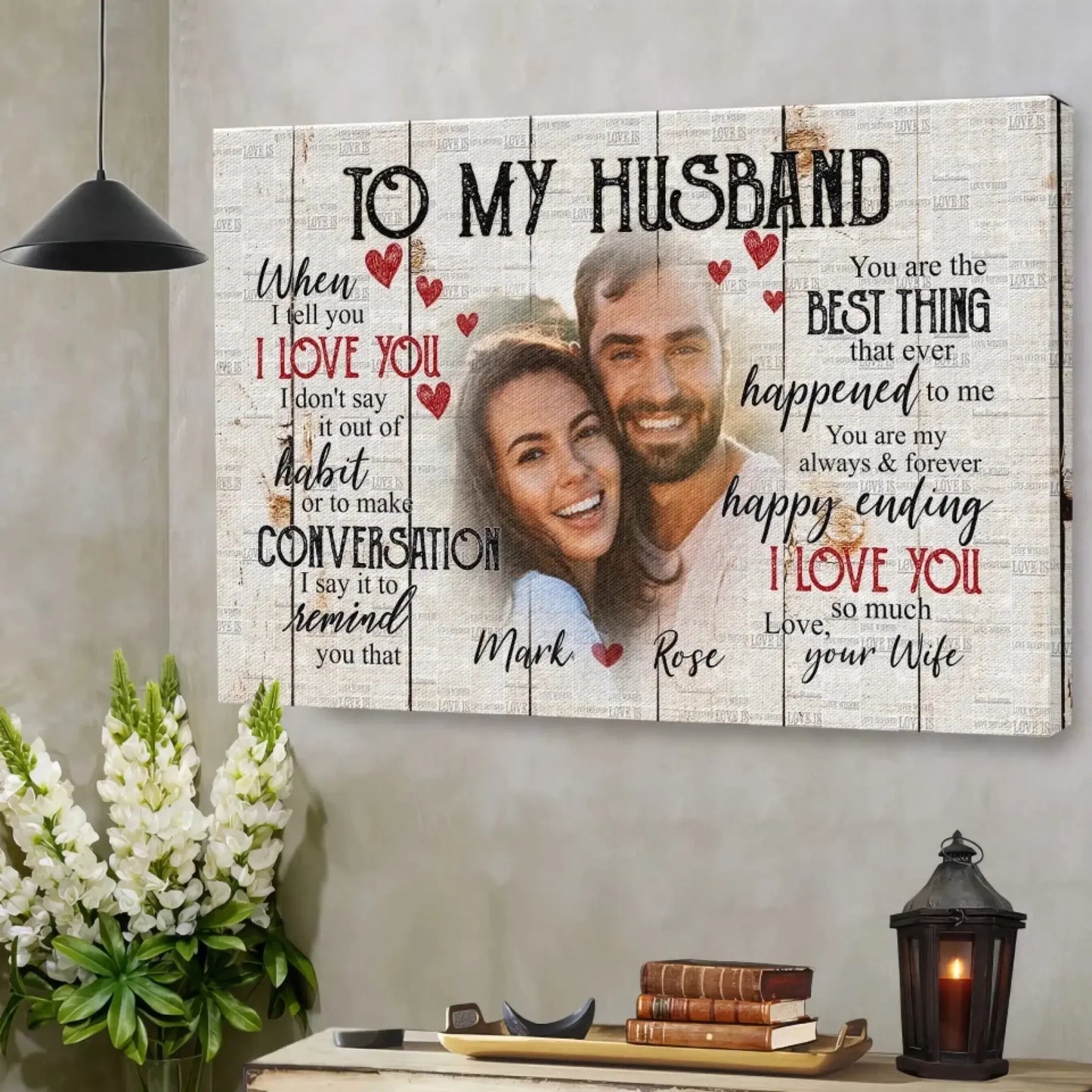 Custom Photo & Name Love Scene – Personalized Poster/Canvas – Anniversary Gift for Husband, Romantic Gift for Him Ezcustomize