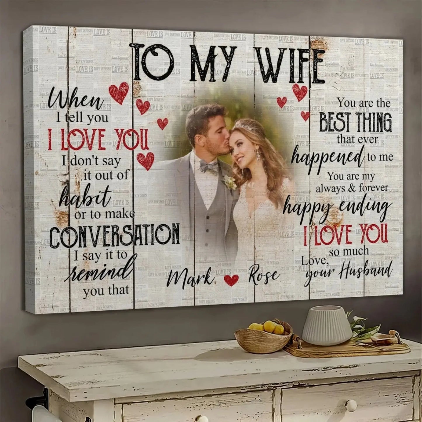 Custom Photo & Name Love Scene – Personalized Poster/Canvas – Anniversary Gift for Wife, Romantic Gift for Her Ezcustomize