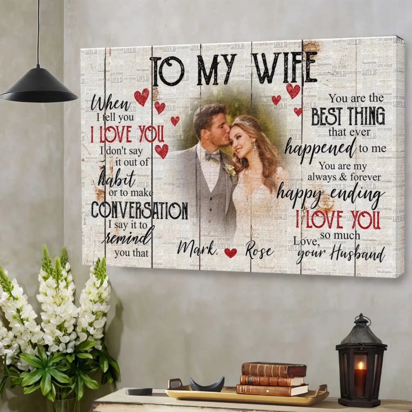 Custom Photo & Name Love Scene – Personalized Poster/Canvas – Anniversary Gift for Wife, Romantic Gift for Her Ezcustomize