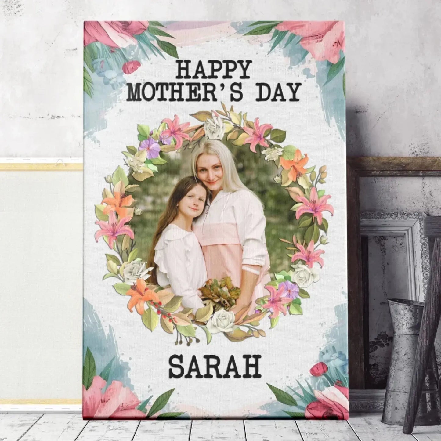 Custom Photo & Text Family Art – Personalized Poster/Canvas – Mother’s Day Gift for Mom from Kids Ezcustomize