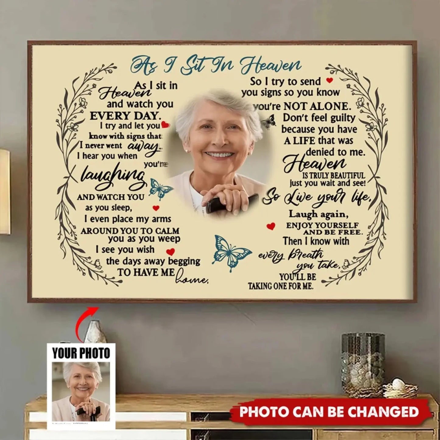 Custom Photo "As I Sit in Heaven" Memorial Art – Personalized Poster/Canvas – Sympathy Gift for Parents, Grandparents & Family Members Ezcustomize