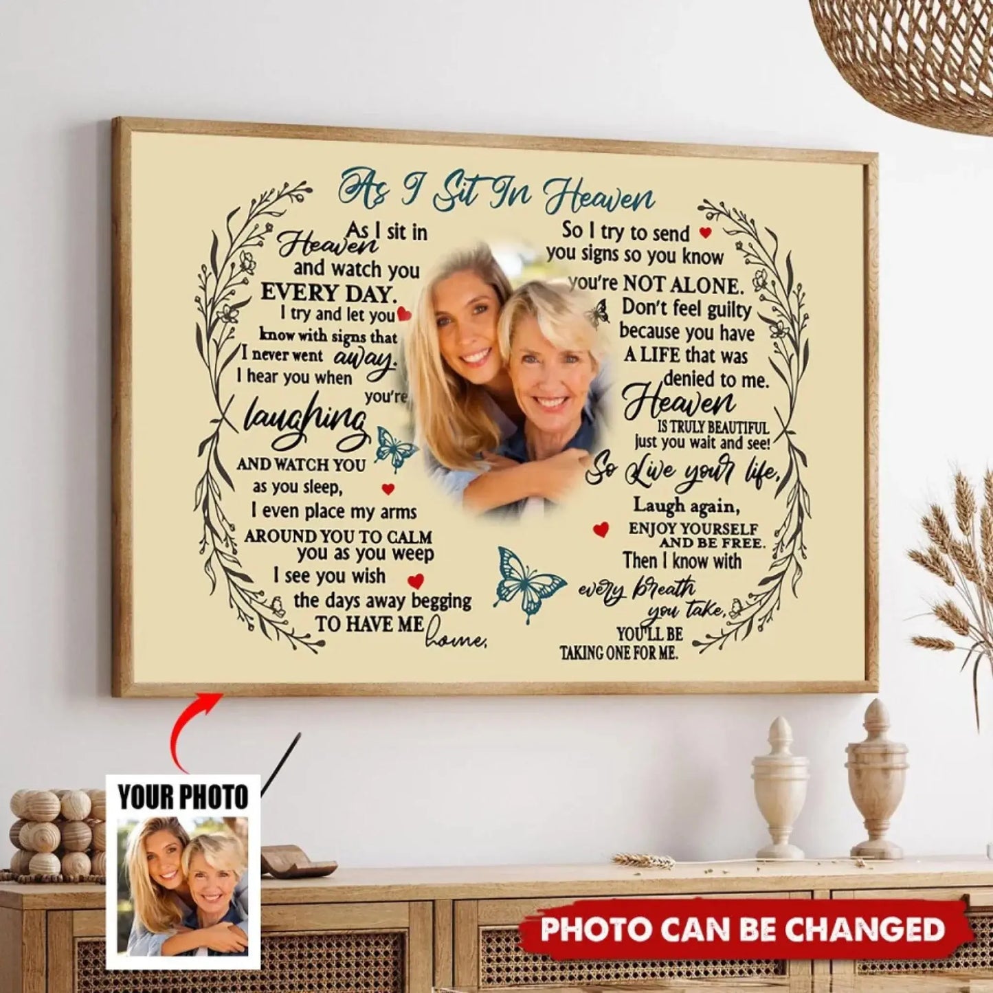 Custom Photo "As I Sit in Heaven" Memorial Art – Personalized Poster/Canvas – Sympathy Gift for Parents, Grandparents & Family Members Ezcustomize