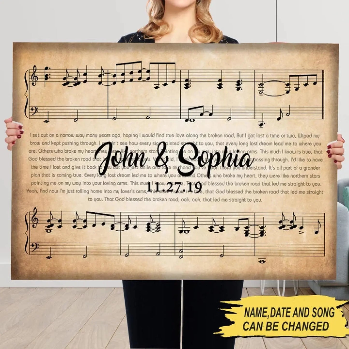 Custom Song Lyrics Wall Art – Personalized Canvas or Poster with Names and Date, Romantic Music Gift for Couples Ezcustomize