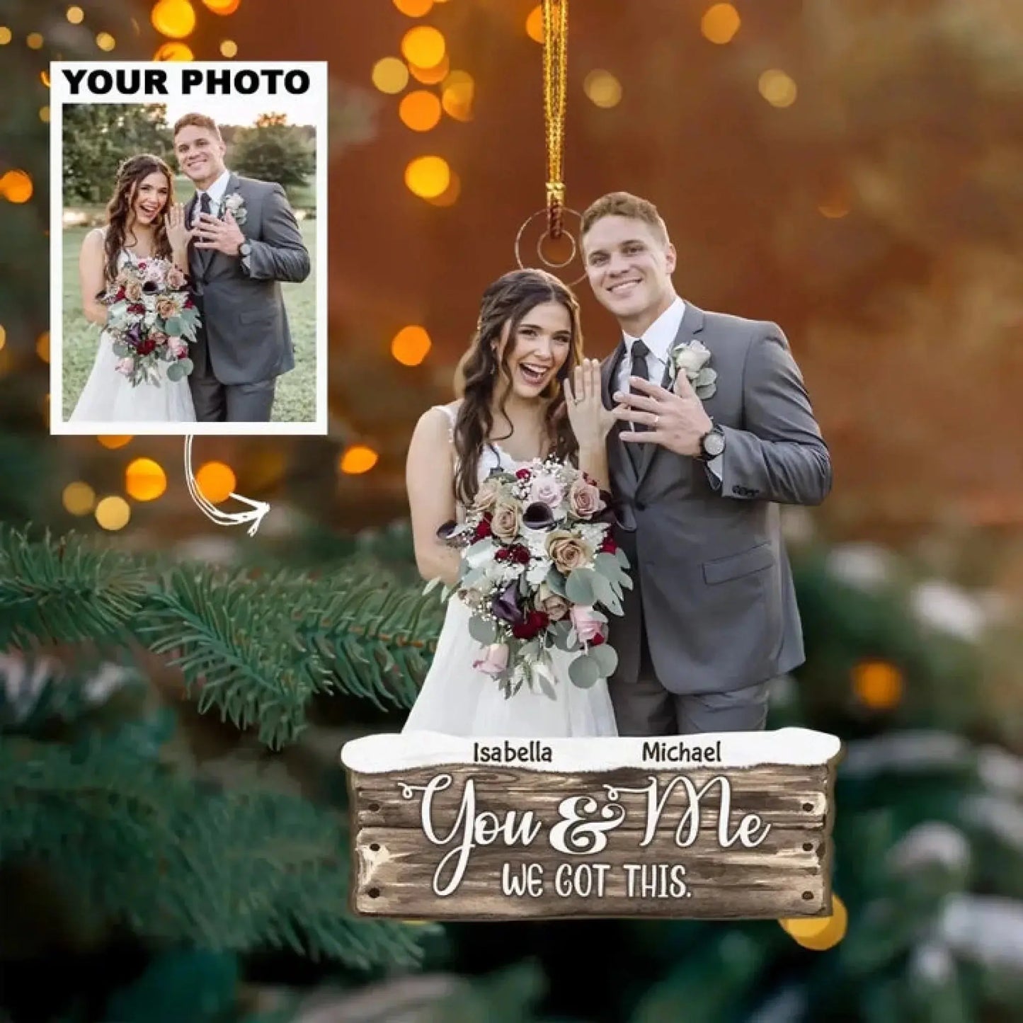 Custom Wedding Photo Ornament – Personalized Acrylic Christmas Keepsake for Couples, Bride & Groom, Husband & Wife Ezcustomize