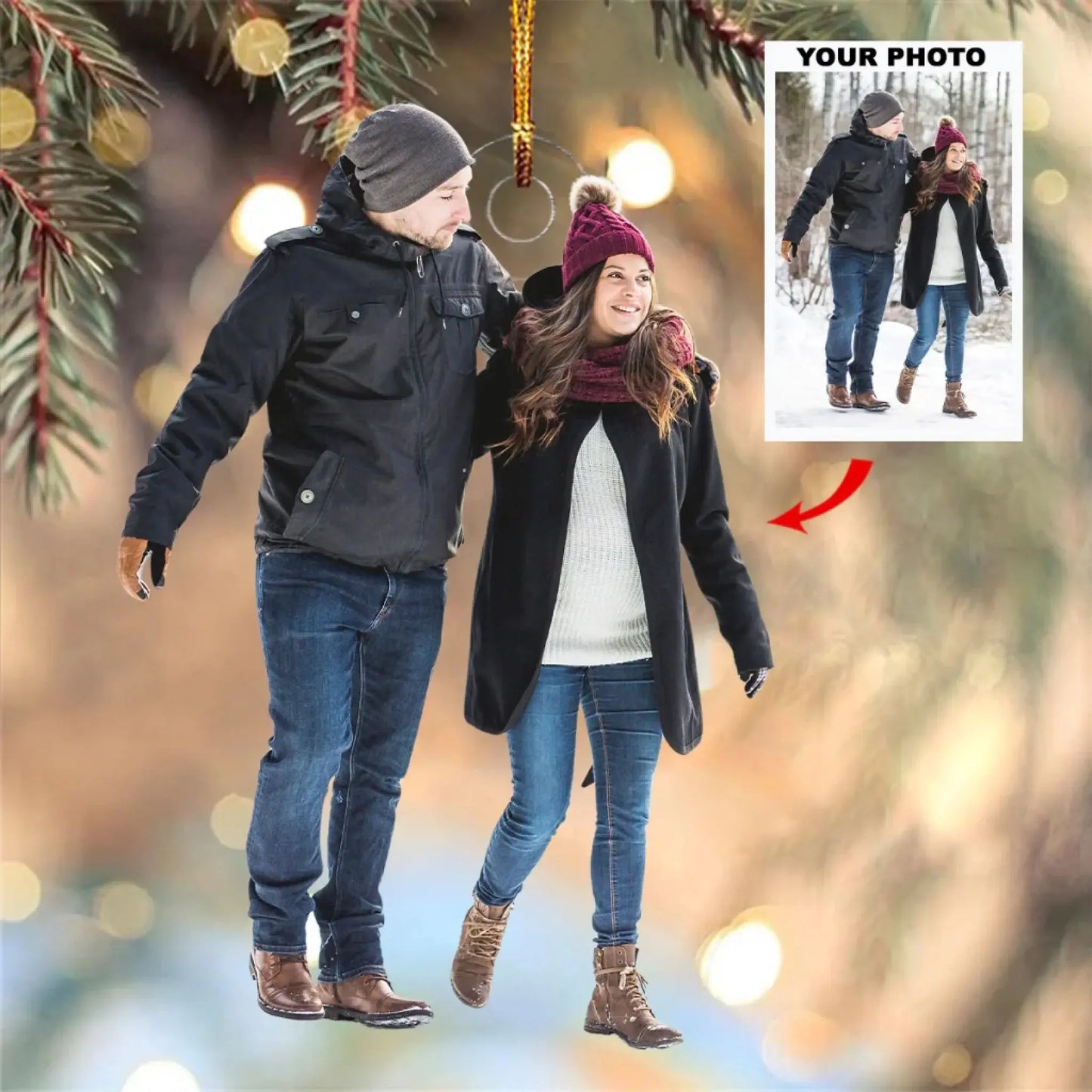 Custom Winter Couple Photo Ornament – Personalized Acrylic Christmas Keepsake Gift for Husband, Wife, Boyfriend, Girlfriend Ezcustomize