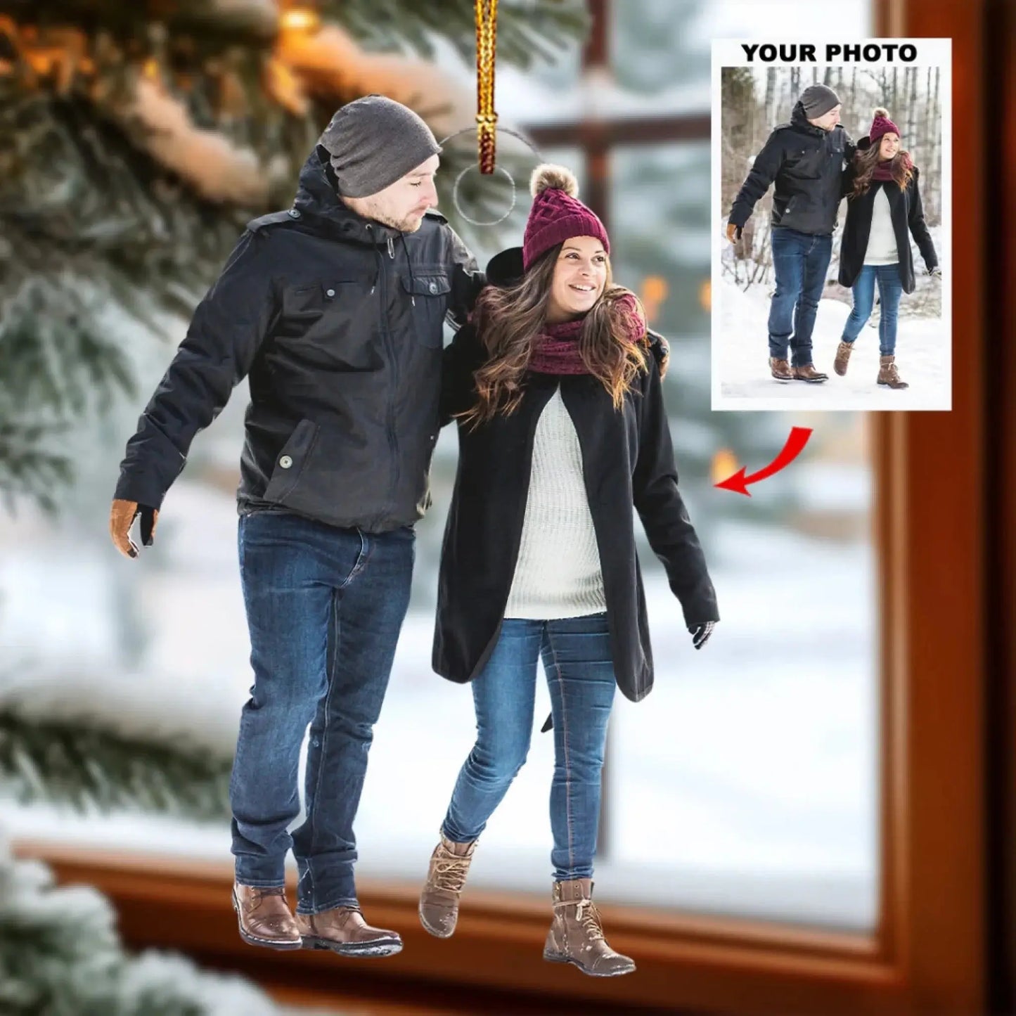 Custom Winter Couple Photo Ornament – Personalized Acrylic Christmas Keepsake Gift for Husband, Wife, Boyfriend, Girlfriend Ezcustomize
