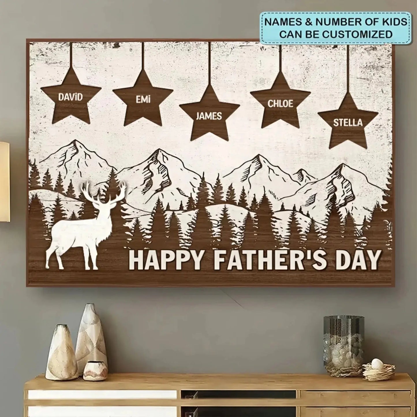 Custom Wooden Star Map Poster/Canvas – Personalized Gift for Dad & Grandpa, Horizontal Wall Art, Unique Family Keepsake, Perfect Home Decor Ezcustomize