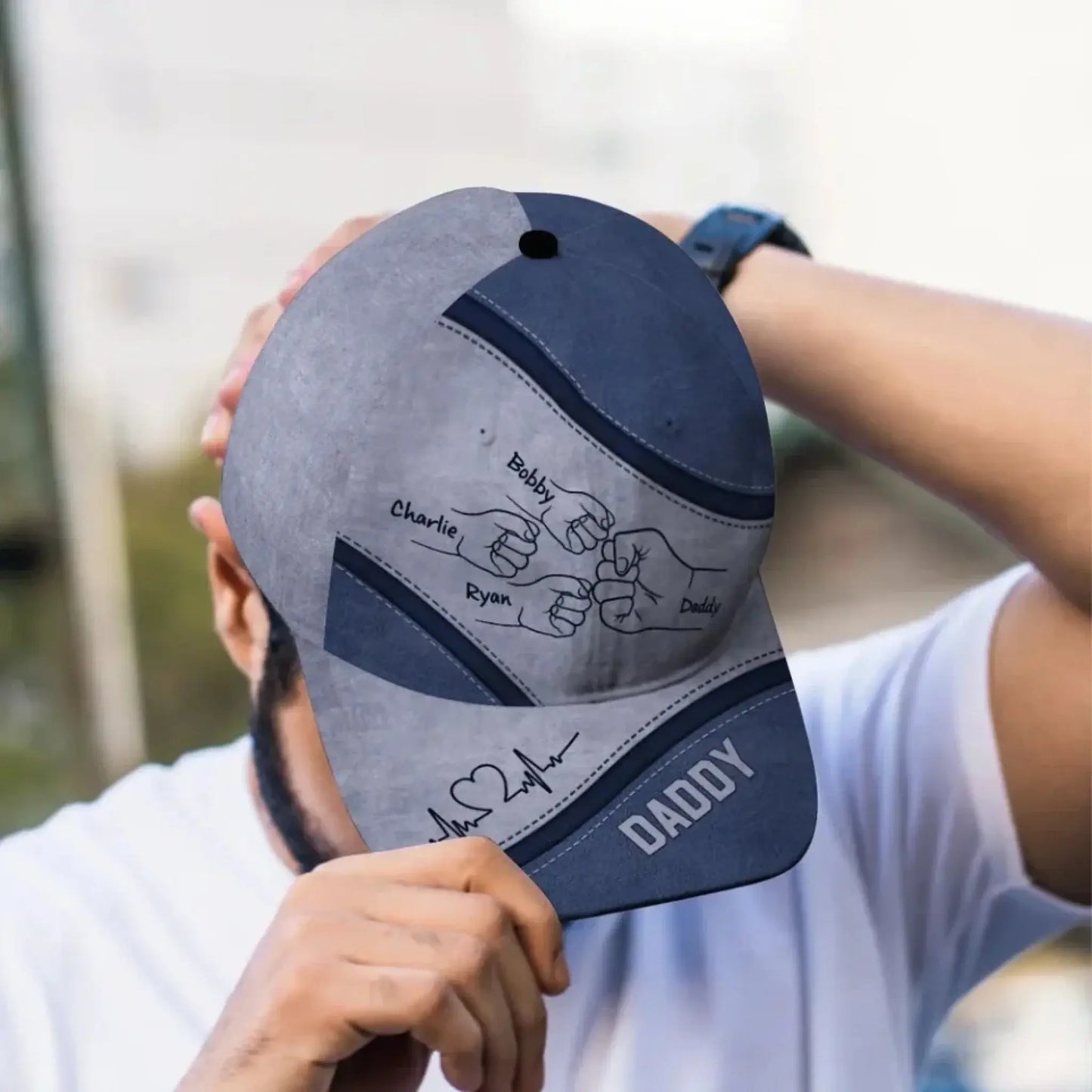 Custom "Daddy’s Team" Fist Bump Classic Cap -Anniversary Gift for Dad & Grandpa Ezcustomize